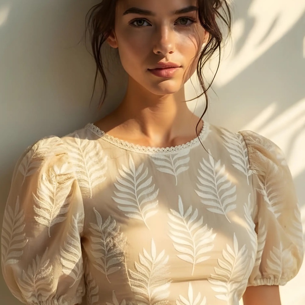 Solitaire Elegant Beige Leaf Patterned Women's To… - image 1